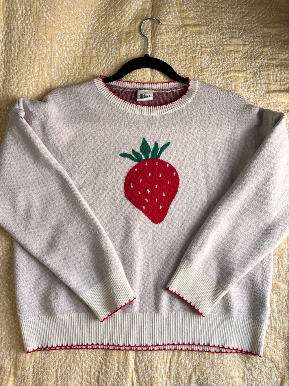 Nikka K Cream Crewneck Sweater with Red Strawberry